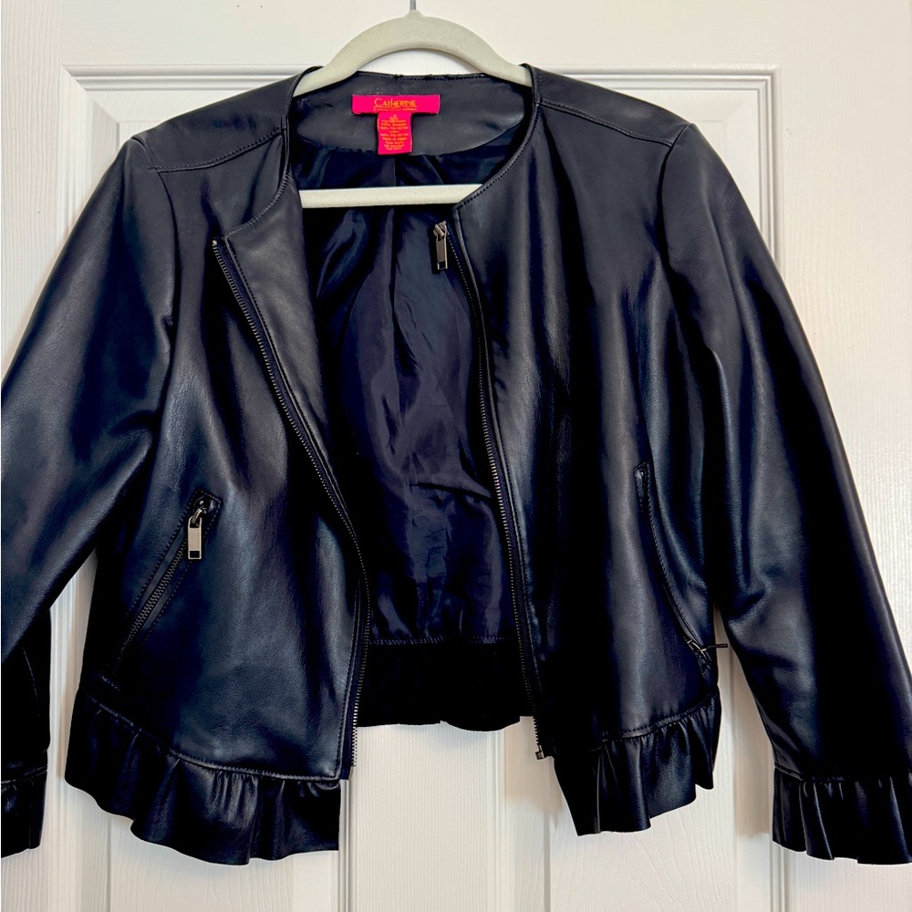 Catherine Malandrino Faux Leather Ruffled Jacket